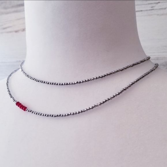 Ruby & Hematite Double Row Stacking Necklace - Picture 3 of 8